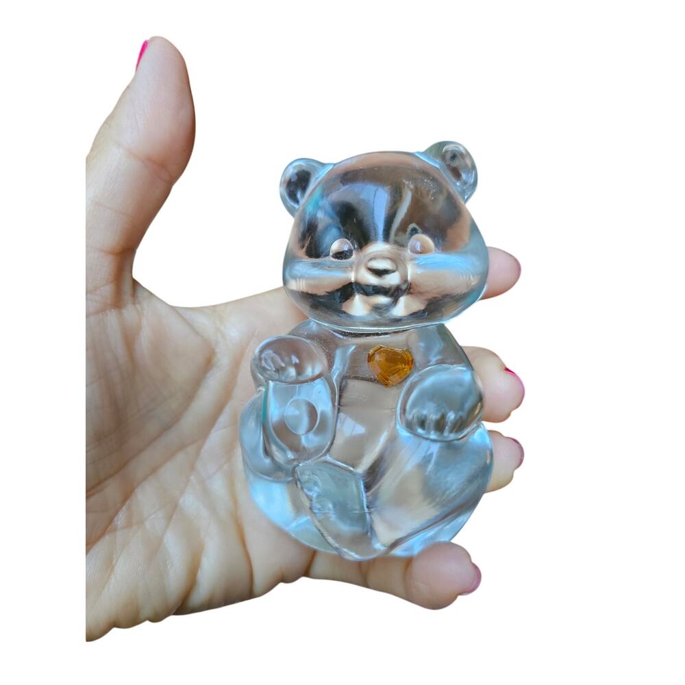 Vintage Fenton Art Glass November Birthstone Bear Figurine w/ Amber Topaz Heart